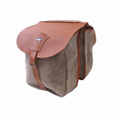 Dubbele Fietstas 'Country' Skai-Leer/Canvas Cognac